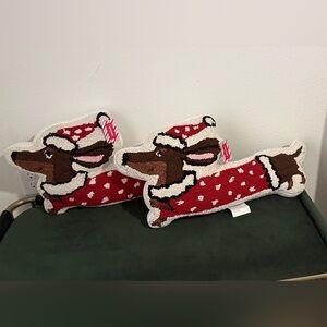 2 Festive Dachshund Accent Pillow - Red and Brown
